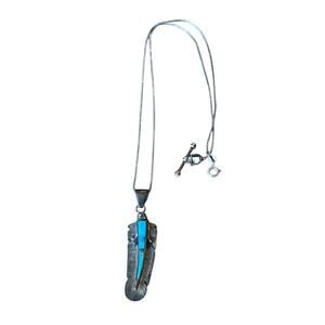Calvin Begay Navajo Sterling Silver Turquoise Feather Pendant Necklace Chain